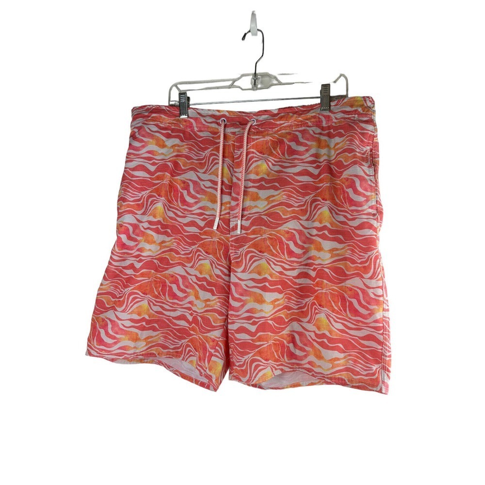 ✨2/$20 Johnnie-O Walpole Wave Print Half Elastic Swim Trunks Coral Reef Mens XXL - Picture 9 of 12